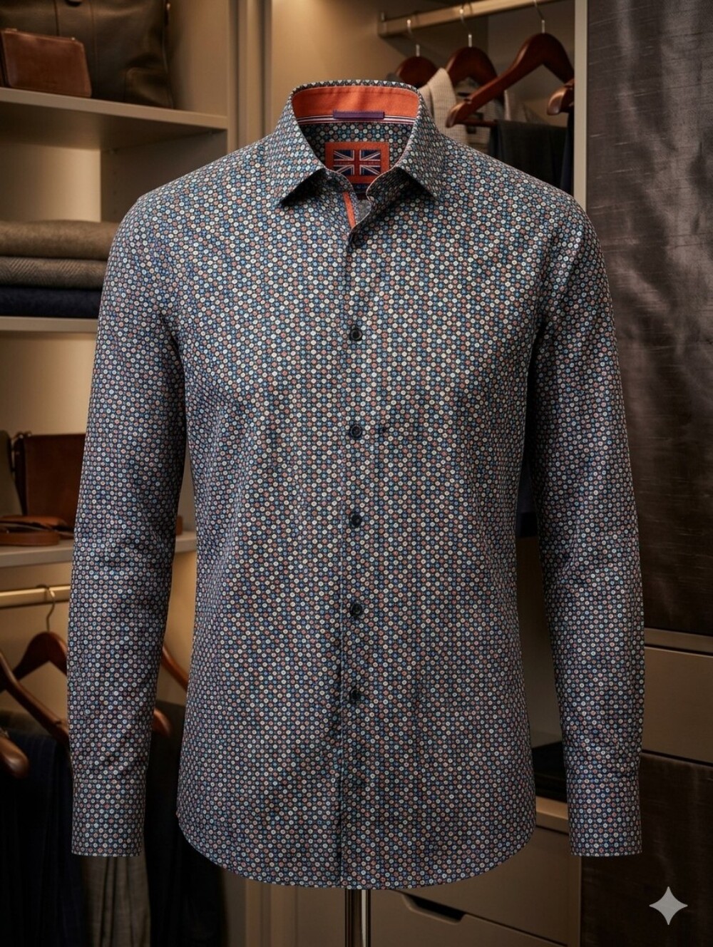 Soul Of London Men's Navy Geo-Print Button-Down Shirt M ( 15.5 )